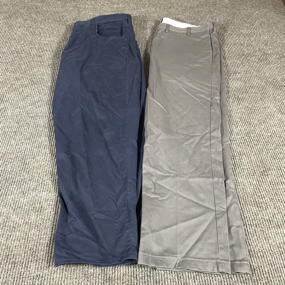 Lands End Pants Mens 46 Navy Blue  Gray Chino Traditional Fit Cotton Flat Front